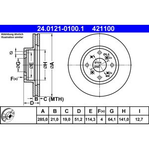 Disco de freno ATE 24.0121-0100.1 delantero, ventilado , 1 Pieza