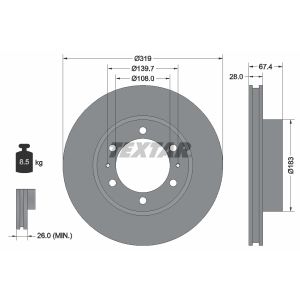 Disco freno TEXTAR 92274903 anteriore, ventilato, 1 pezzo