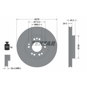 Disco freno TEXTAR 92114800 anteriore, ventilato, 1 pezzo