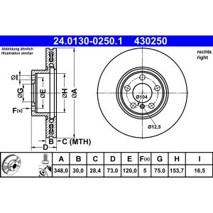 Disco de freno ATE 24.0130-0250.1 frente, ventilado, altamente carbonizado, 1 pieza