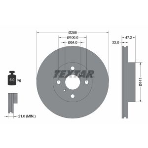 Disco freno TEXTAR 92090500 anteriore, ventilato, 1 pezzo