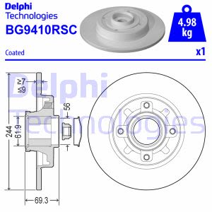 Remschijf DELPHI BG9410RSC terug, compleet, 1 stuk