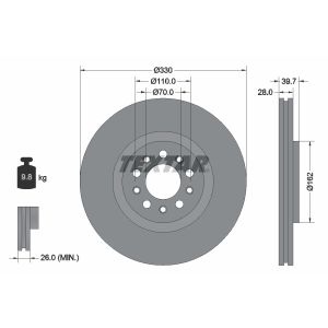 Disque de frein TEXTAR 92220900 avant, ventilé, 1 pièce