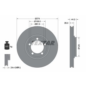 Disco freno TEXTAR 92221800 anteriore, ventilato, 1 pezzo