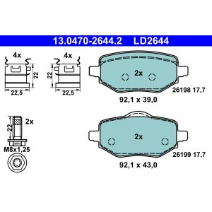 Juego de pastillas de freno ATE 13.0470-2644.2, atrás