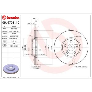 Jarrulevy, tuuletettu BREMBO 09.6708.10, Edessä, 1 kpl