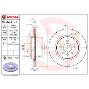 Remschijf BREMBO 09C71111 achter, geventileerd, 1 Stuk