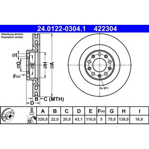 Disco de freno ATE 24.0122-0304.1 trasero, ventilado , 1 Pieza