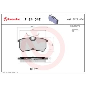 Conjunto de pastilhas de travão BREMBO P 24 047, atrás