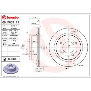 Disco de freno BREMBO 09D85311 trasero, ventilado , 1 Pieza