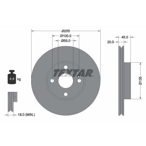 Disco freno TEXTAR 92096800 anteriore, ventilato, 1 pezzo