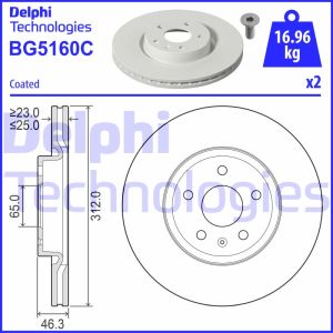 Discos de freno DELPHI BG5160C delantero, ventilado , 2 Pieza