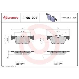Conjunto de pastilhas de travão BREMBO P 06 094, atrás