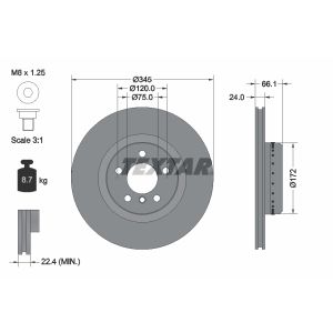 Disque de frein TEXTAR 92265125 à l'arrière, ventilé, hautement carbonisé, 1 pièce