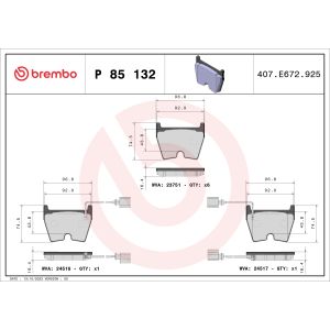 Bremsbelagsatz, Scheibenbremse BREMBO P 85 132