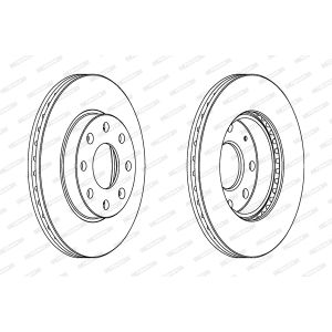 Remschijf FERODO DDF1279C voorkant, geventileerd, 2 stuk