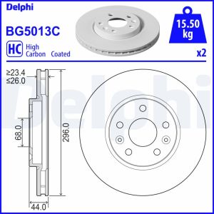 Disque de frein DELPHI BG5013C avant, ventilé, à haute teneur en carbone, 2 Stück