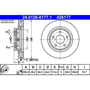 Disco freno ATE 24.0126-0177.1 anteriore, ventilato, 1 pezzo