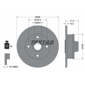 Bremsscheibe TEXTAR 92154203 hinten, voll, 1 Stück