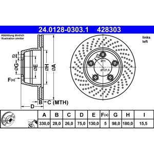 Disco freno ATE 24.0128-0303.1 posteriore, ventilato, altamente carbonizzato, 1 pezzo