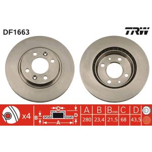 Disco de freno TRW DF1663 frente, ventilado, 1 pieza