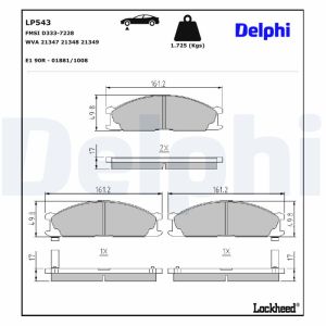 Bromsbeläggssats DELPHI LP543, fram, bak