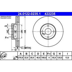 Disco freno ATE 24.0122-0235.1 anteriore, ventilato, 1 pezzo