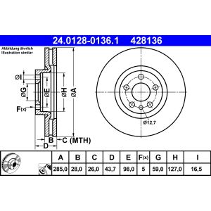 Disco freno ATE 24.0128-0136.1 anteriore, ventilato, 1 pezzo