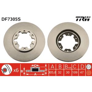 Jarrulevy TRW DF7305S edessä, tuuletettu, 1 kpl