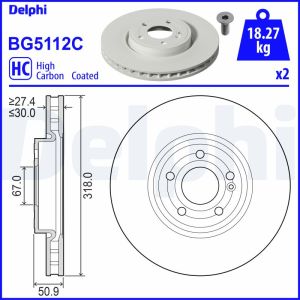 Disco de travão DELPHI BG5112C frente, ventilado, altamente carbonizado, 1 Peça