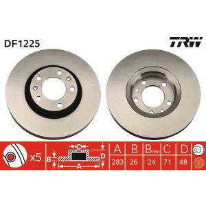 Disco de freno TRW DF1225 vorne, ventilado , altamente carbonizado, 1 Pieza