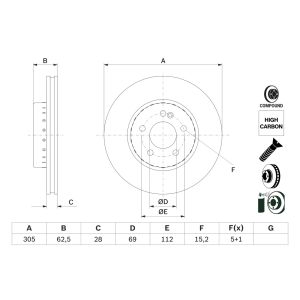 Disque de frein BOSCH 0 986 479 H46 avant, ventilé, hautement carbonisé, 1 pièce