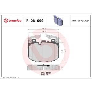 Kit de plaquettes de frein, frein à disque BREMBO P 06 099, Avant