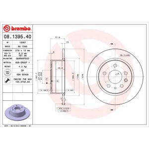 Jarrulevy BREMBO 08.1395.40, takana, täysi, 1 kpl