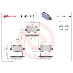 Conjunto de pastilhas de travão BREMBO P 83 112, atrás