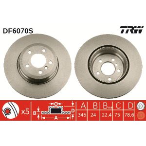 Jarrulevy TRW DF6070S takana, tuuletettu, erittäin hiilihappoinen, 1 kpl