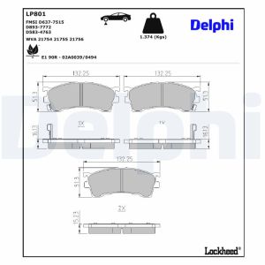 Bromsbeläggssats DELPHI LP801, fram