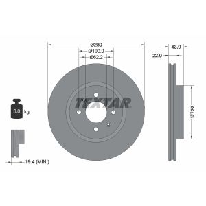 Disco freno TEXTAR 92239303 anteriore, ventilato, 1 pezzo