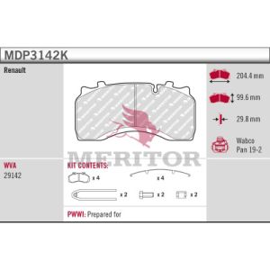 Bremsbelagsatz, Scheibenbremse MERITOR MDP3142K