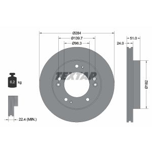 Disco freno TEXTAR 92104400 anteriore, ventilato, 1 pezzo