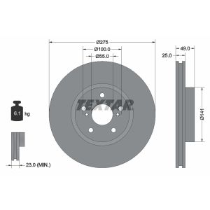 Disco freno TEXTAR 92173103 anteriore, ventilato, 1 pezzo