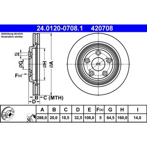 Disco de freno ATE 24.0120-0708.1 hinten, ventilado , 1 Pieza