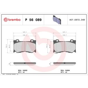 Conjunto de pastilhas de travão BREMBO P 56 089, frente