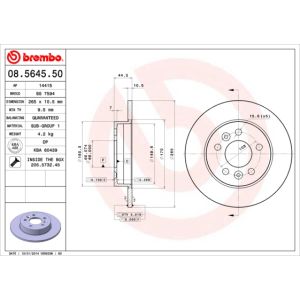 Disco de freno BREMBO 8564550 hinten, macizo, 1 Pieza