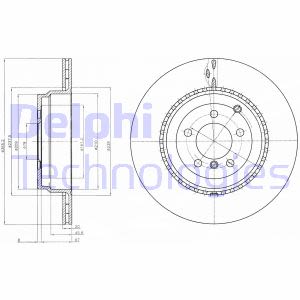 Remschijf DELPHI BG9080C achter, geventileerd, sterk gecarboniseerd, 1 Stuk