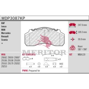 Bremsbelagsatz, Scheibenbremse MERITOR MDP3087KP