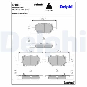 Conjunto de pastilhas de travão DELPHI LP3611, atrás