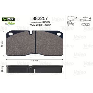 Bremsbelagsatz, Scheibenbremse VALEO 882257