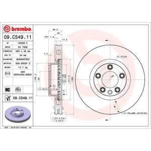 Jarrulevy BREMBO 09C54911 edessä, tuuletettu, erittäin hiilihappoinen, 1 kpl