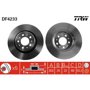 Jarrulevy TRW DF4233 edessä, tuuletettu, 1 kpl